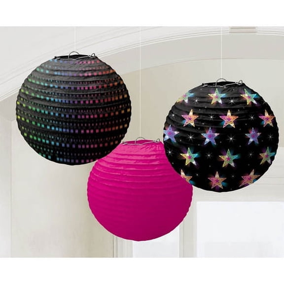 Disco 'Party Time' Paper Lanterns (3ct)