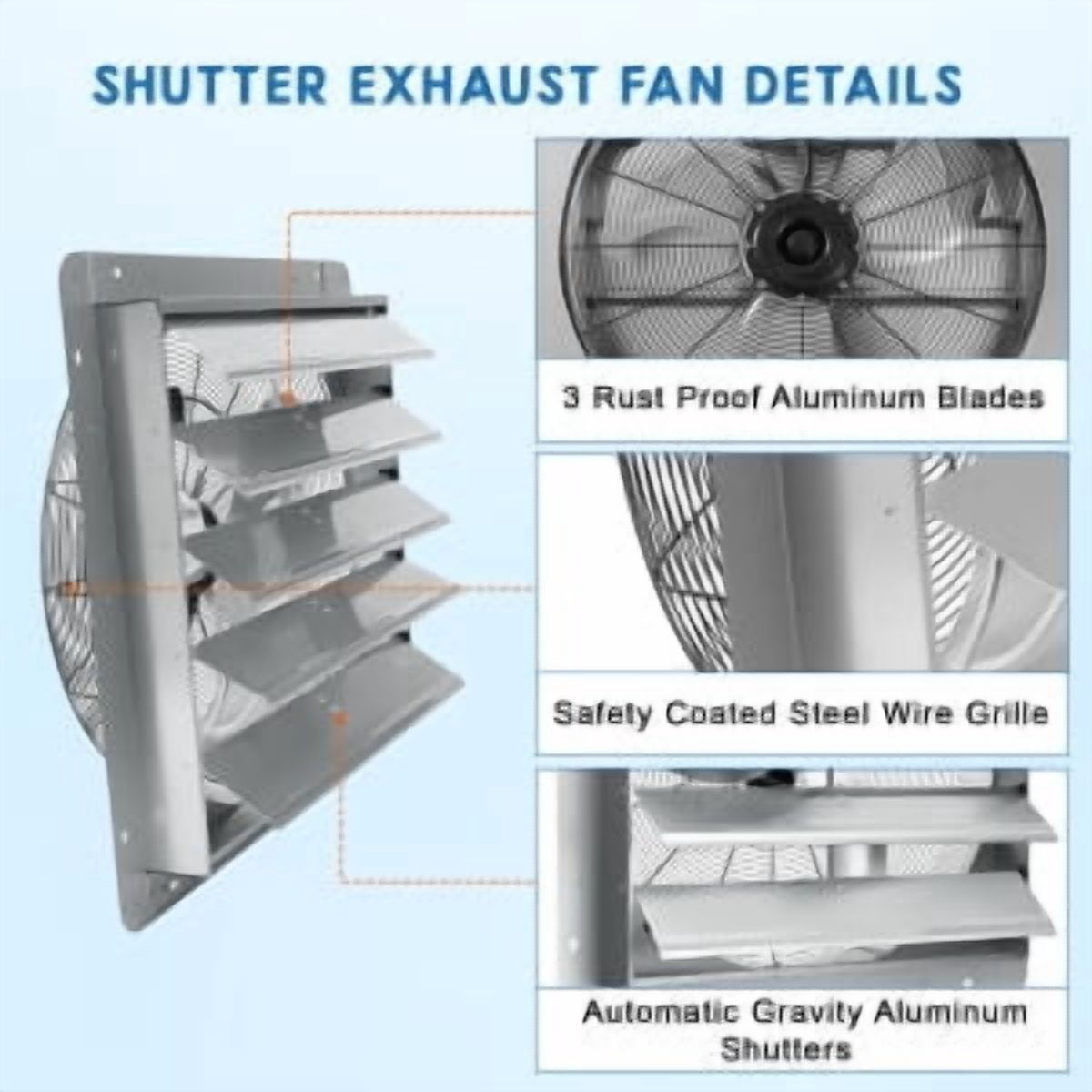 Historyli 24Inch Aluminum Shutter Exhaust Fan-130W 2660 CFM High Speed,Low Noise for Garage/Attic,Auto-Shutter Wall Mount Vent Fan,Silver
