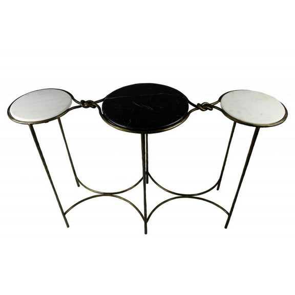 HomeRoots 50" Black and White and Gold Genuine Marble Free Form Frame Console Table