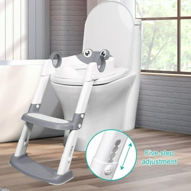 TOPCHANCES Potty Training Seat with 5 Height Adjustment Holes, Toddler Step Stool, Toilet Trainer Seat with Anti-Slip Pads Ladder for Boys Girls Kids, Grey