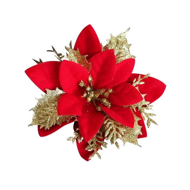 Fiudx Decoración Navideña con Flores Artificiales Doradas y Rojas de Tres Capas para Árbol de Navidad. Accesorios de Tiro.