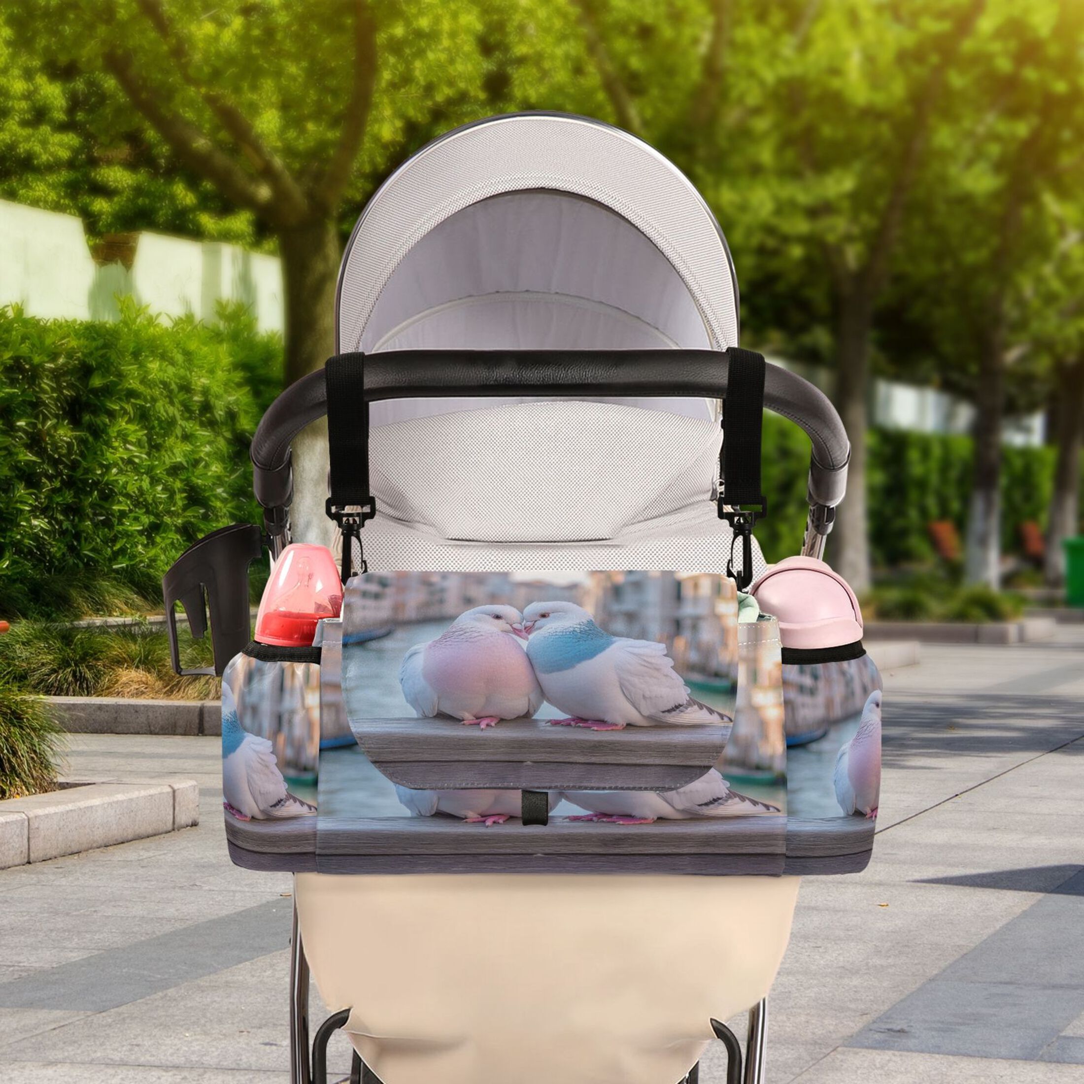 DIXRUYEE Stroller Organizer Lovebirds on The Canal Printed