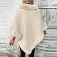 thumbnail image 5 of Duoif Poncho Shawl, Faux Trim Poncho Elegant Cape Coat with Faux Collar and Trim Winter Warm Knitted Stole Shawl Wraps for Women Wine, 5 of 8