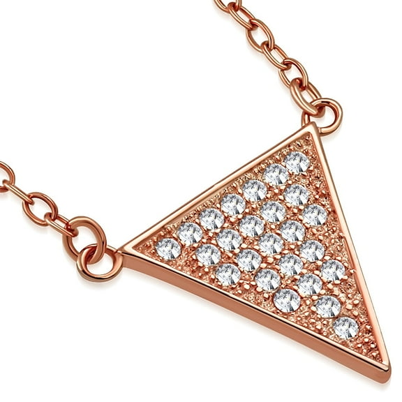 925 Sterling Silver White CZ Triangle Womens Pendant Necklace