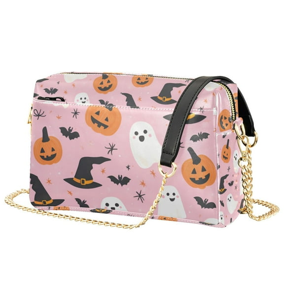 FORMRS Women Crossbody Purse with Chain Strap Vegan Leather Shoulder Handbag, Pink Halloween Ghosts