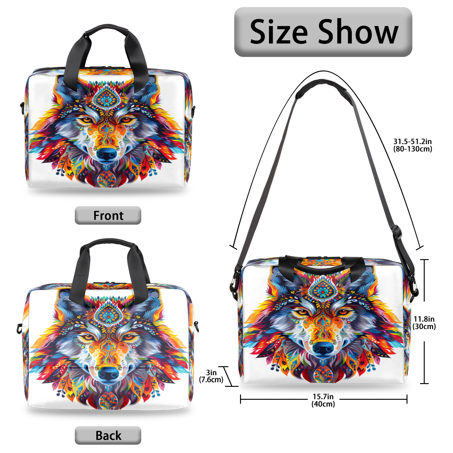 Herdesigns Wolf Laptop Bag for Women Men, Computer Case Briefcase Messenger Bags, 15-15.6 inch Laptop Sleeve Shoulder Bag
