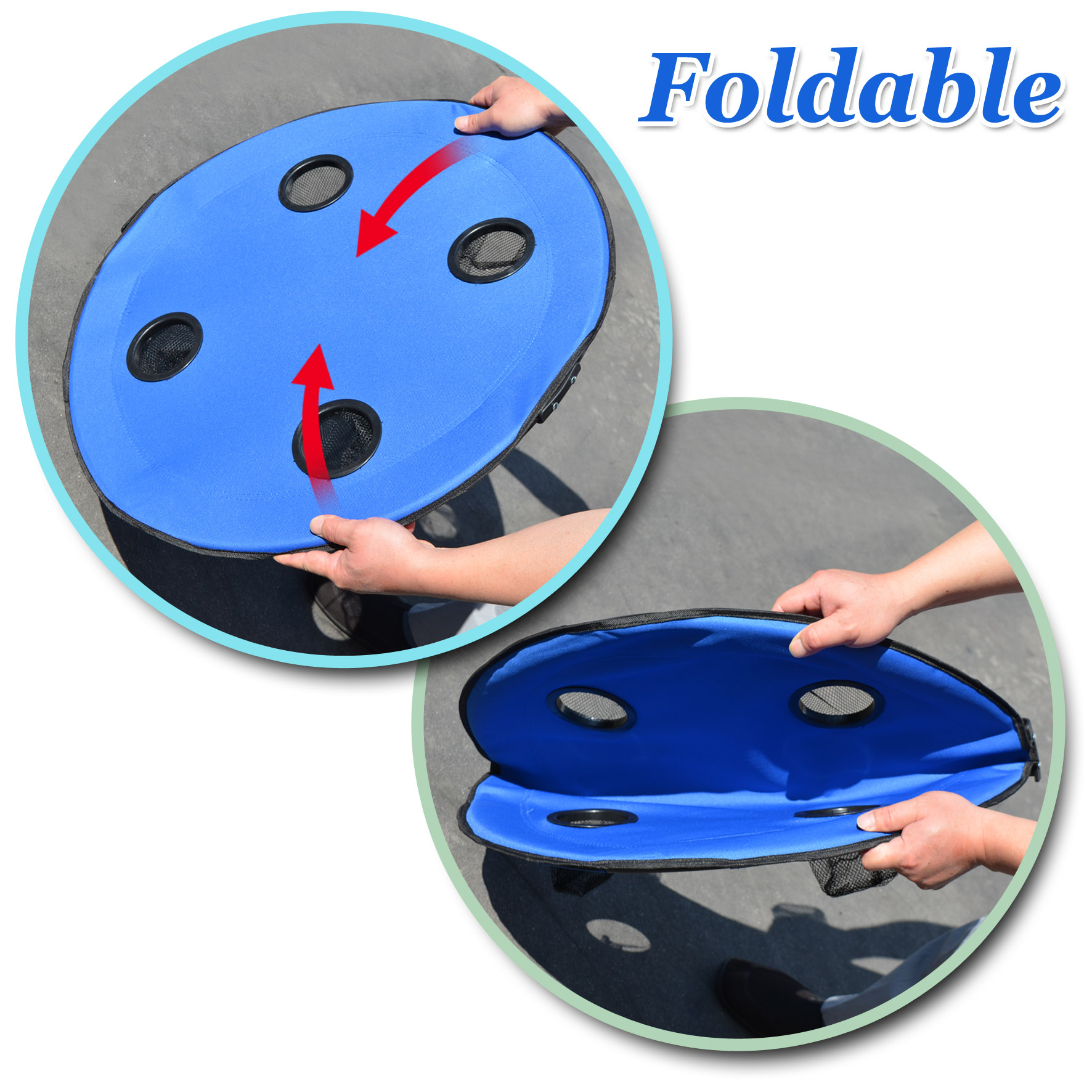 Strong Camel Folding Picnic Table Dia 27.5" Collapsible Round Table with 4 Cup Holders, Carry Case Included (with Shelf)