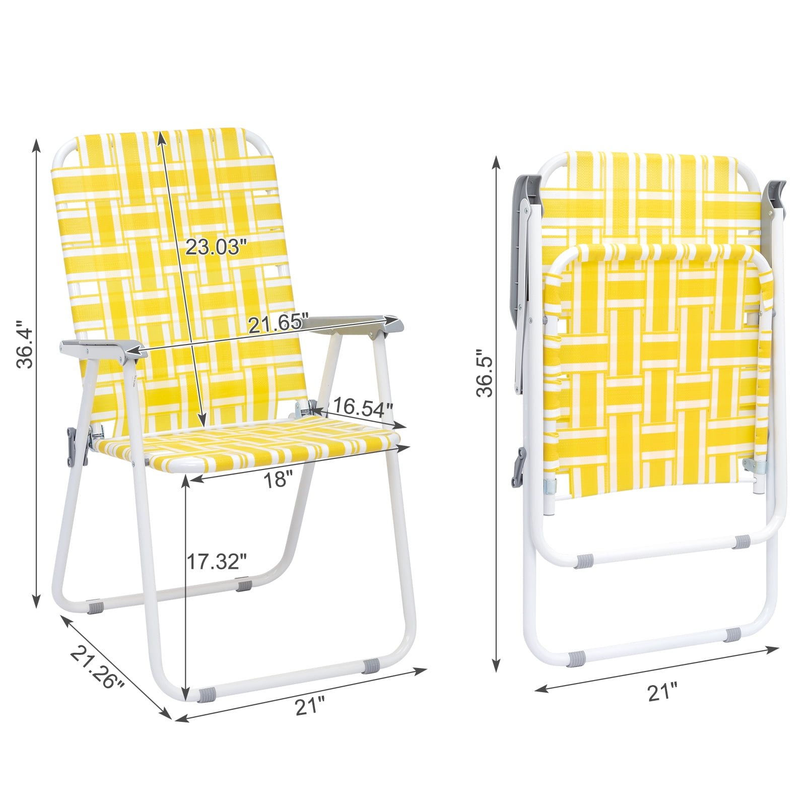 Winado Lawn Chair Set Patio Folding Web , 2 Pack Outdoor Beach Chair Portable Camping Chair  Yellow