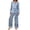 Blue, variant on Women's Satin Silk Pajamas Sets Soft 2 Piece Long Sleeve Pjs Sets V Neck Button Shirts Wide Leg Pants Ladies Loose Fit Floral Printed Sleepwear Lounge Sets Black1 L