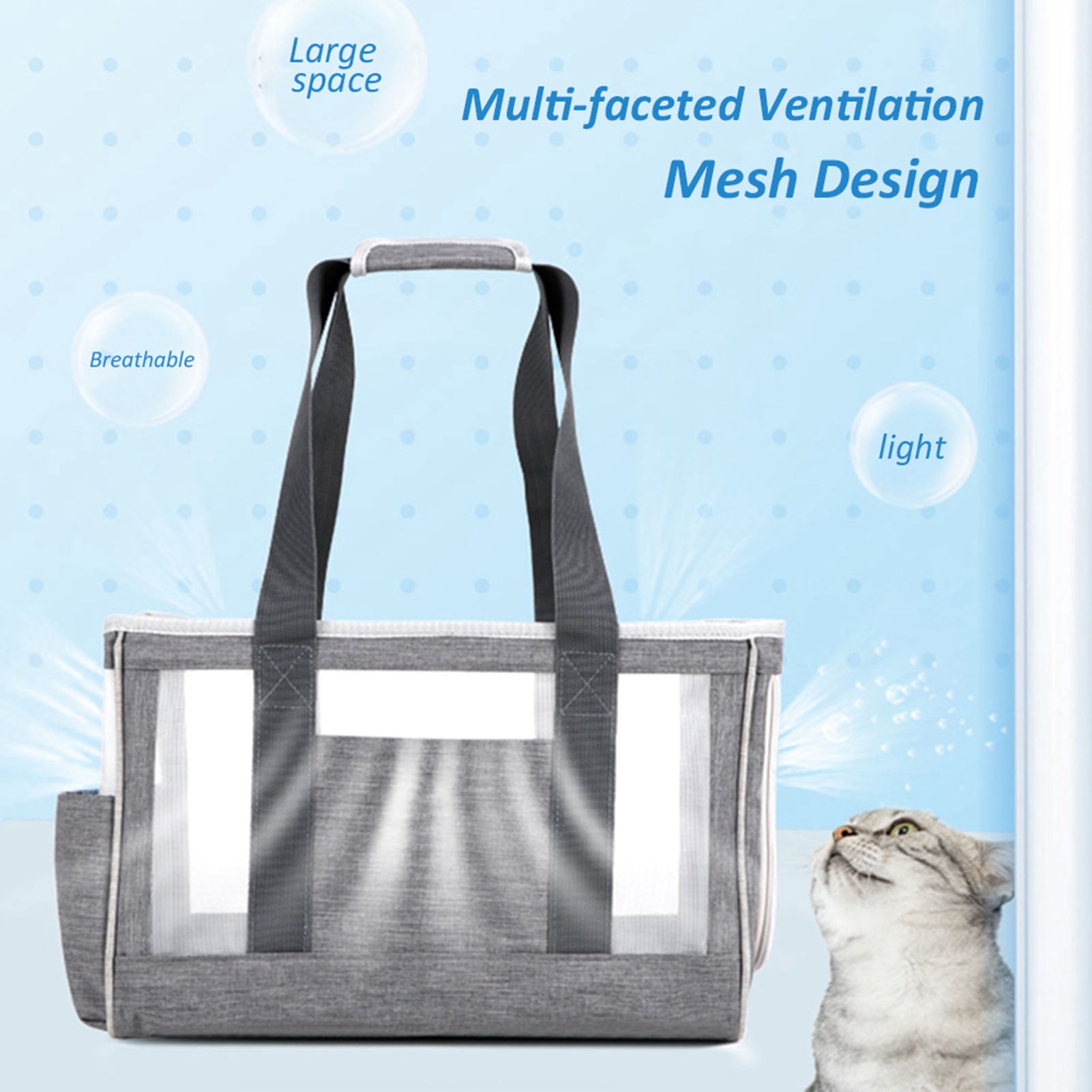 YAHHU Portable Soft-Sided Pet Carrier Backpack Travel Handbag for Cats Dogs, Breathable Mesh Medium Size (Gray) - 17.7 inches / 45 cm