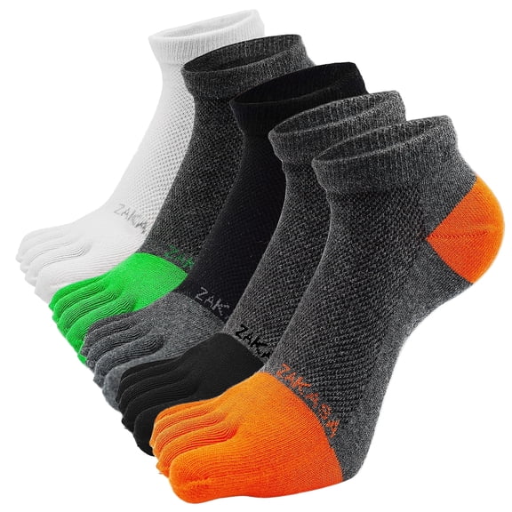 AMITOFO Toe Socks for Men Athletic Running Ankle Socks Breathable Mesh Low Cut Barefoot Five Finger Toe Socks, 5 Pairs Size 10-12