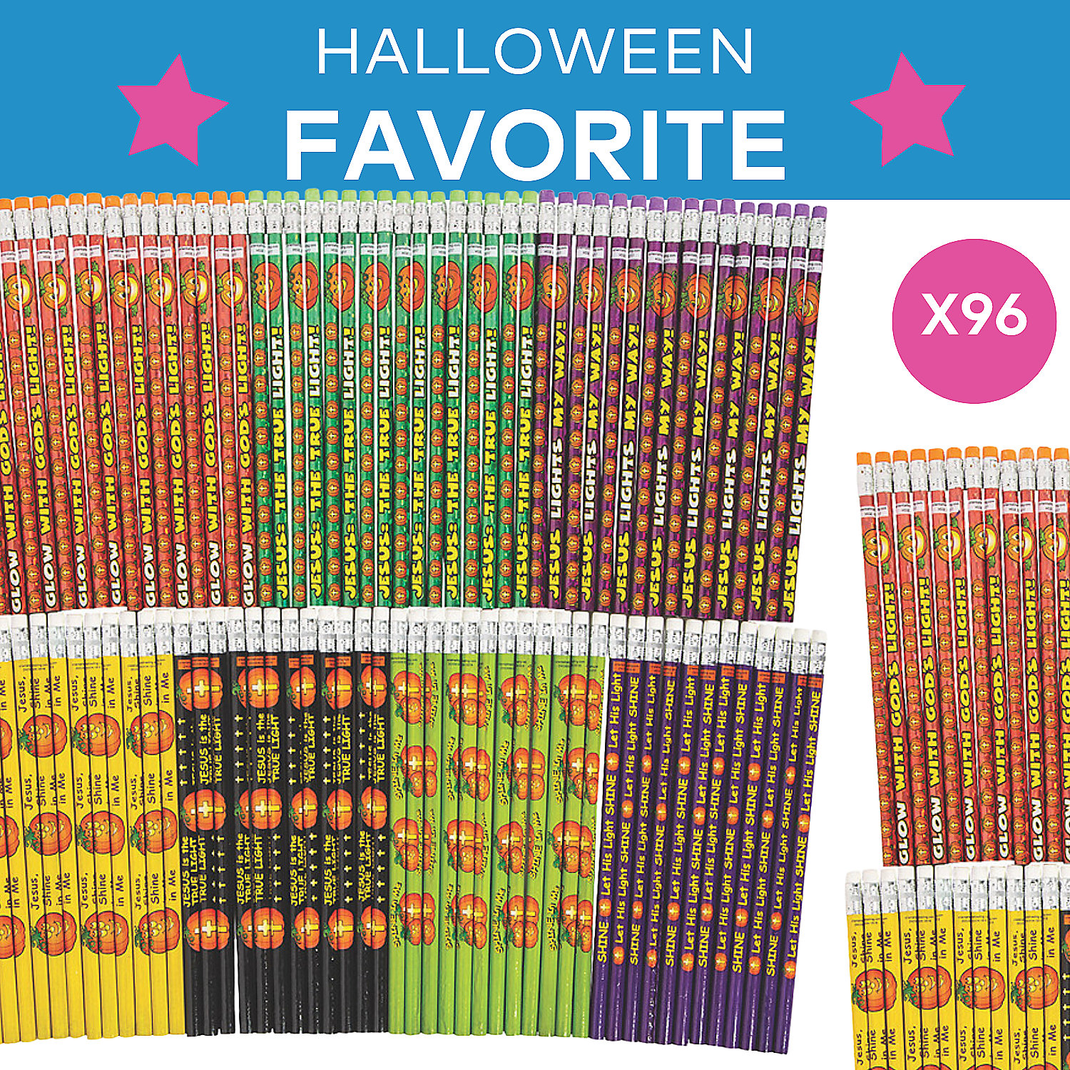 Bulk Christian Pumpkin Pencil Assortment, Stationery, Halloween, 96 Pieces
