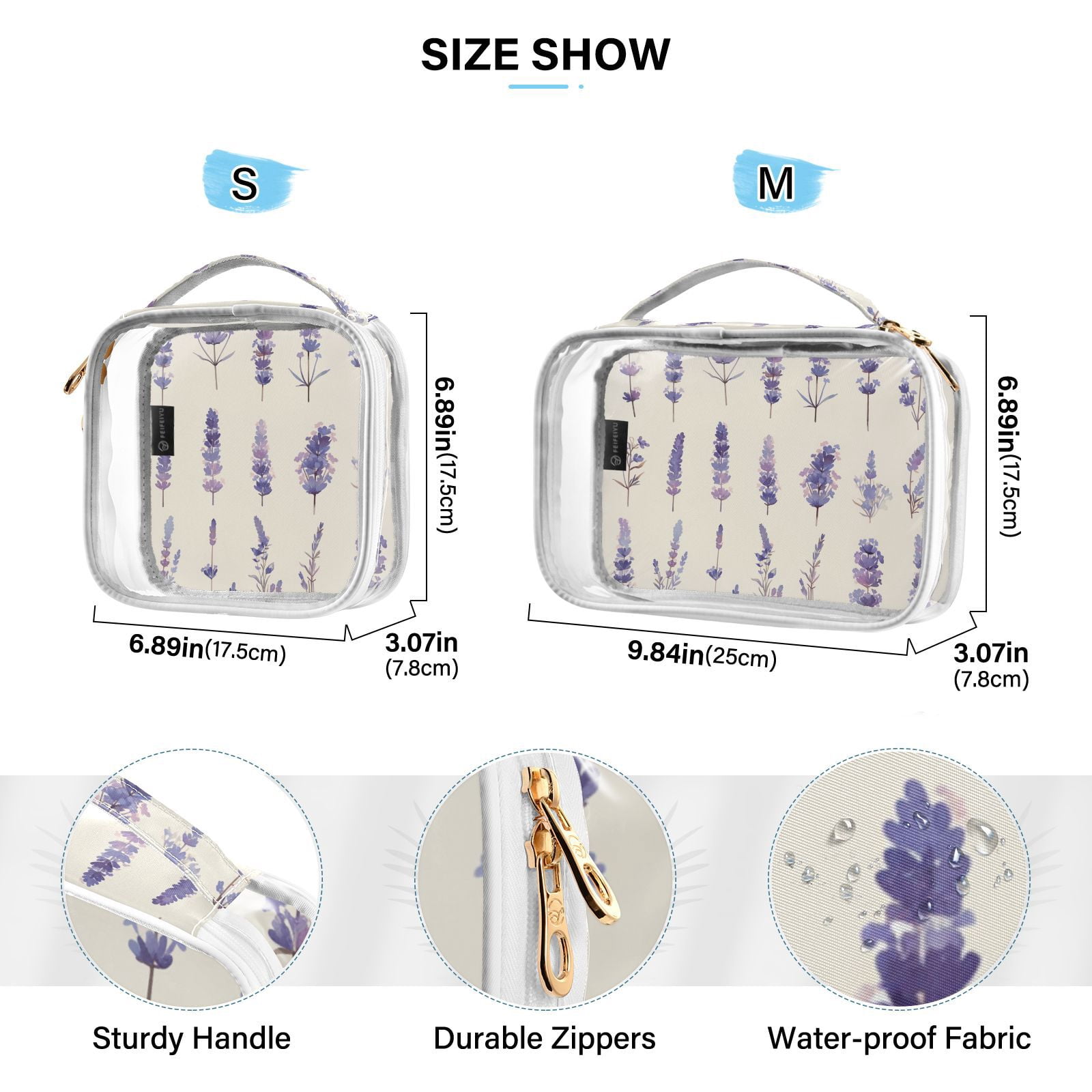 Clear Makeup Bags with Handle Large Opening 2 Pack Set Toiletry Bag Quart Size Bag, for Women Man Traveling Travel Essentials, Toiletries and Other. Lavender