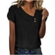 thumbnail image 1 of Camiseta de mujer de color liso con cuello en V, botones y mangas con flores, manga corta, 1 of 5