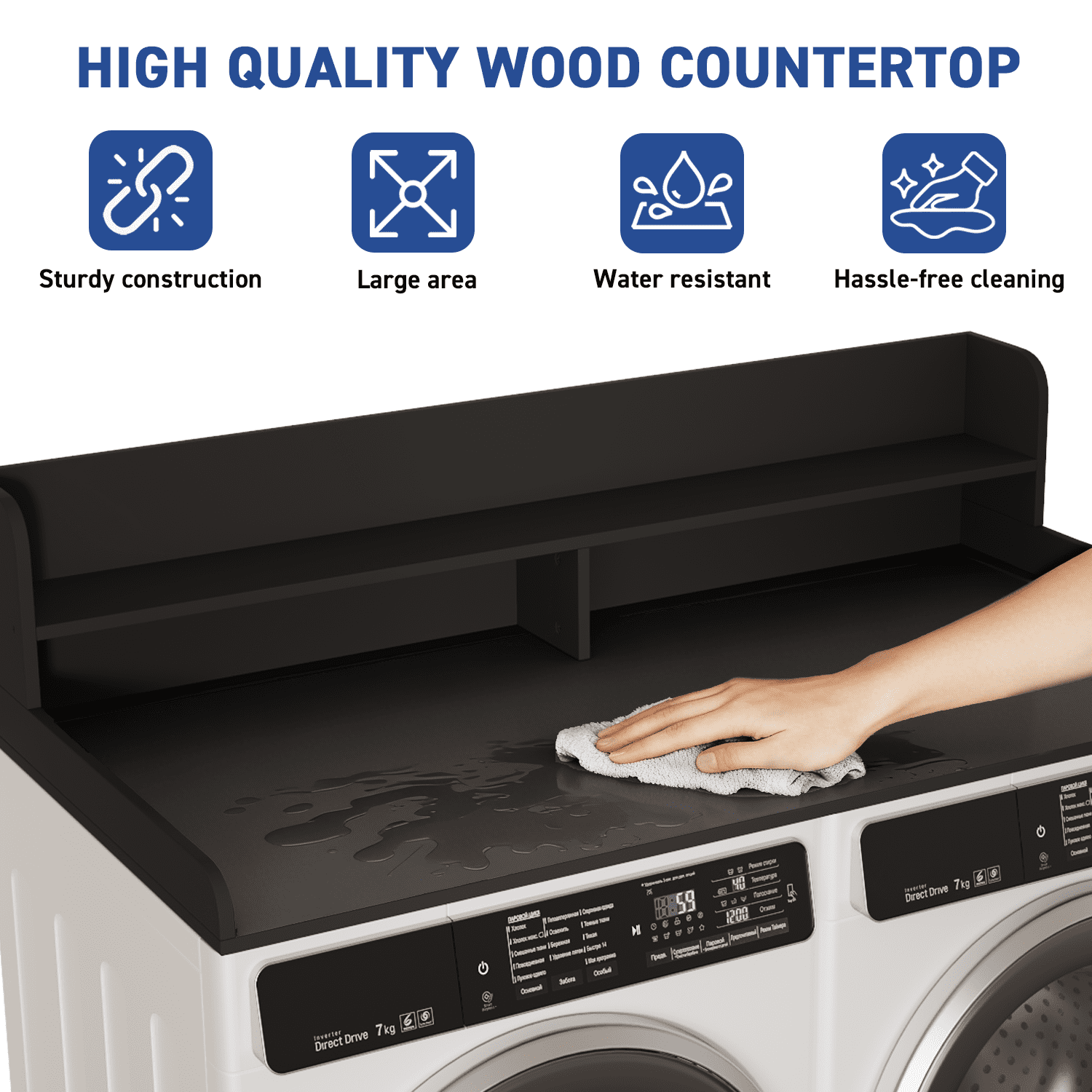 Waleaf 2-Tier Modern Washer Dryer Countertop with Shelf, 54" Laundry Topper for Folding & Storage, Universal Fit