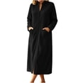 thumbnail image 4 of qolati Zipper Front Robes for Women Soft Full Length Polar Fleece Nightgown Fall Winter Long Sleeve House Coat Lightweight Stand Collar Plush Bathrobe with Pockets Black M, 4 of 6