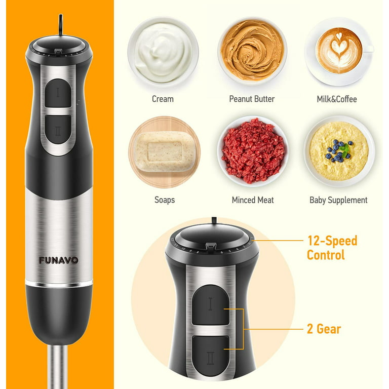 HAND BLENDER Immersion Stick with Milk Frother Egg Whisk for Juice Soup  YABANO