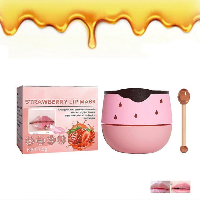 ZHAOCHENG Mascarilla para dormir para labios, bálsamo de miel de abeja y bálsamo labial de fresa, mascarilla para dormir para labios con frutos rojos y pincel, cuidado potenciador de labios natural qu