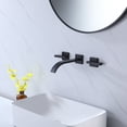 thumbnail image 2 of Two Handles Wall Mounted Bathroom Sink Faucet, Brass Three Hole Basin Faucet, Matte Black, 2 of 7