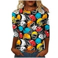 thumbnail image 2 of Gamivast Game Day Shirts Women Plus Size 3/4 Sleeve Football Print Tunic Blouse Trendy Crew Neck Drop Shoulder Sweatshirts Holiday Going Out Tops, 2 of 5