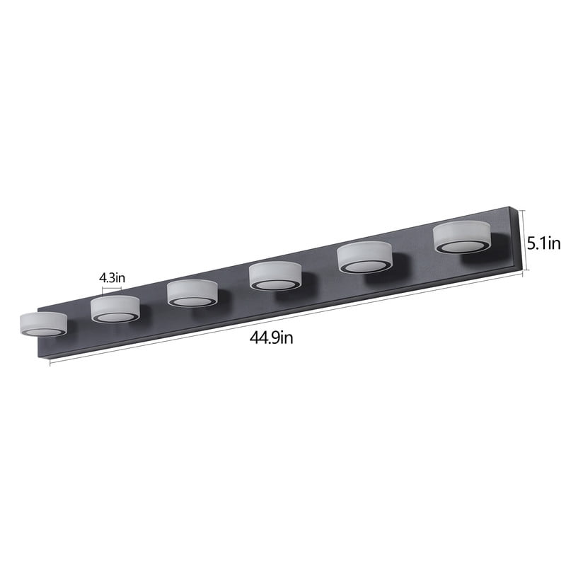 45" Modern Black LED Vanity Light, 6-Light Bathroom Wall Fixture for Mirror and Shower, Sleek Design, Energy Efficient, Easy to Install, Bathroom Decor Lighting