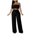 thumbnail image 4 of 2 Piece Set for Women Wide Leg Pant with Sleeveless Strapless Tube Top Summer Casual 2PCS Outfits, 4 of 6