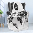 thumbnail image 4 of Wanderlust Soft Flannel Fleece Blanket, Modern Elements of Infographics Octopus Animal and the World Map Communication, Cozy Plush for Indoor and Outdoor Use, 50" x 70", Black White, by Ambesonne, 4 of 5