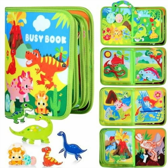 Busy Book for Toddlers 1-3,Montessori Dinosaur Felt Quiet Book with Various Activities for Boys,Preschool Learning Activities Educational Toy for Kids Gift