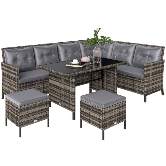 Outsunny 6 Pieces Patio Dining Set Wicker Outdoor Furniture Set, Grey