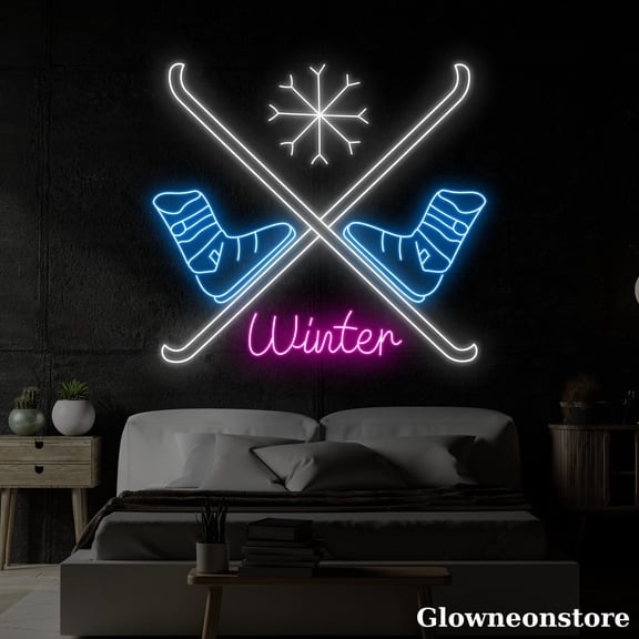 Glowneon Winter Neon Sign, Snowboard LED Sign, Snowshoes Neon Light, Skiing Neon Led Light