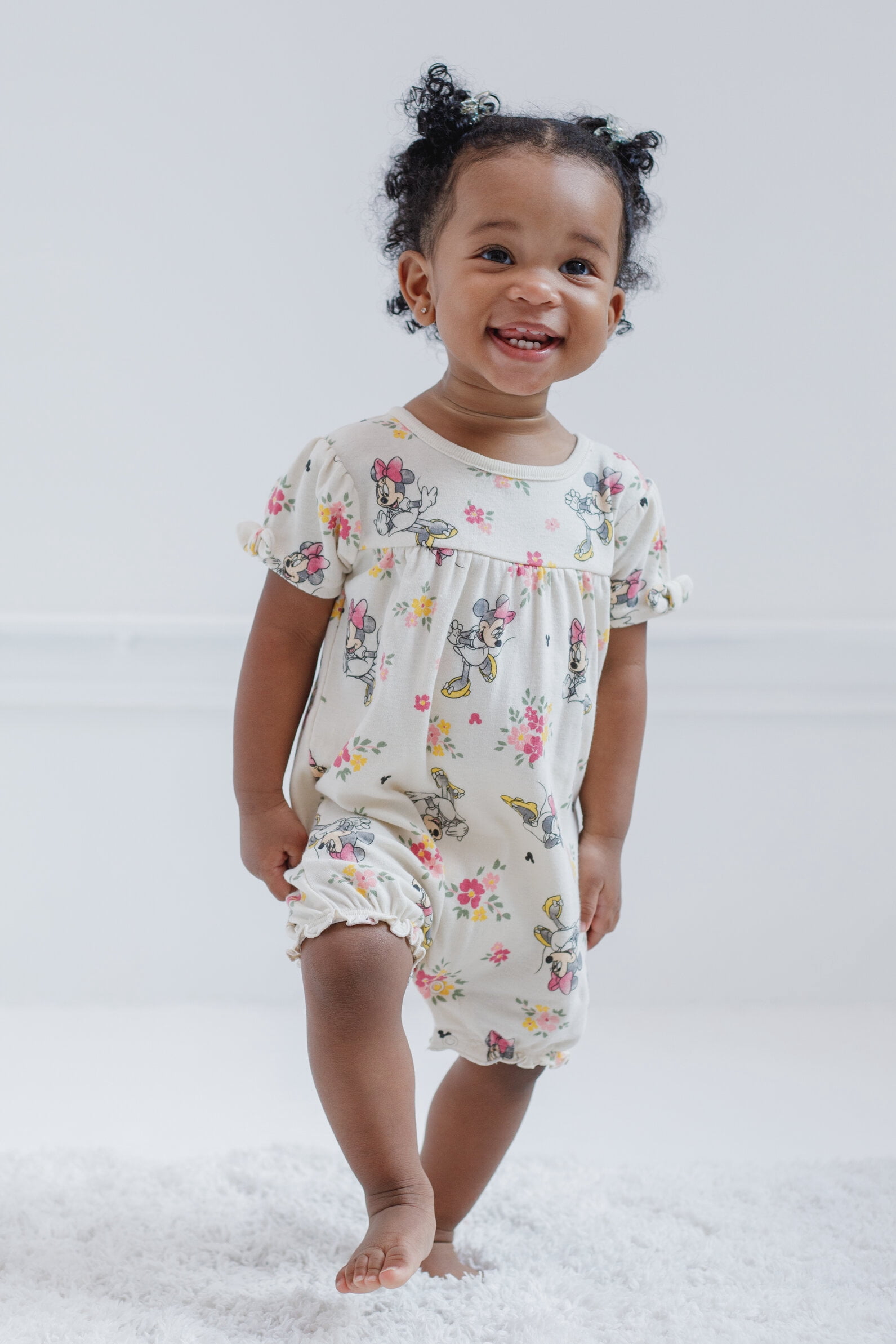 Disney Minnie Mouse Baby Girls' 2-Pack Short Sleeve and Sleeveless Bubble Romper Set Pink and Ivory Minnie Mouse