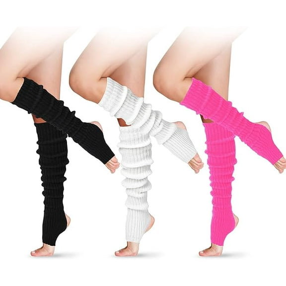 CCNZZITSHT 3 Pairs Women's Long Stirrup Yoga Leg Warmers 24 Inch Over The Knee Ribbed Knit