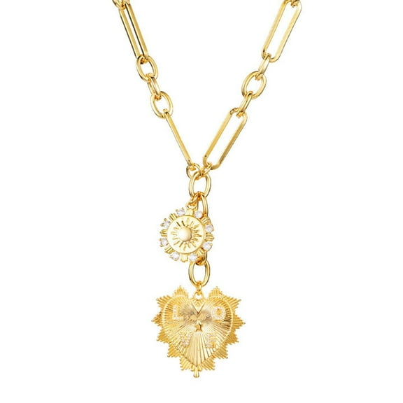 HETICA Chunky Gold Heart Pendant Necklace for Women, Sunflower Design, Fashion Hip Hop Choker