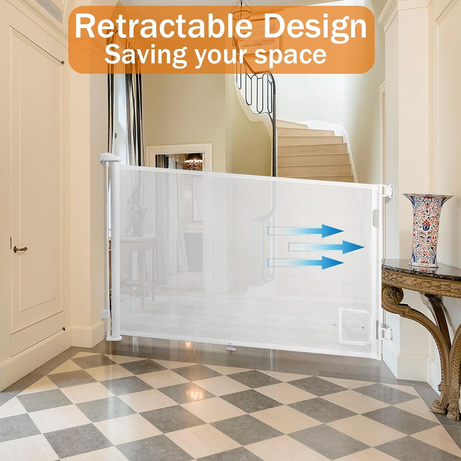 Sunnycome Retractable Baby Gate,Mesh Dog Gate,126" Wide Extends up to 33"Tall,Child Safety Gate for Doorways,Stairs,Hallways,Indoor Outdoor White