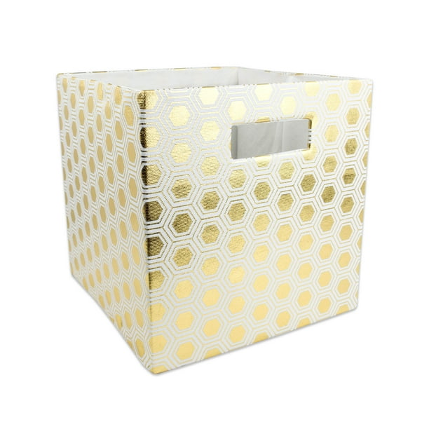Gold Polyester Cube Storage Bin with Design 13"