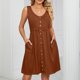 thumbnail image 4 of Vestido Vestido sin mangas con bolsillo con botones, cuello redondo, cintura con abertura, traje de vacaciones (marrón S) Ygjytge Marrón T S para Mujer, 4 of 6