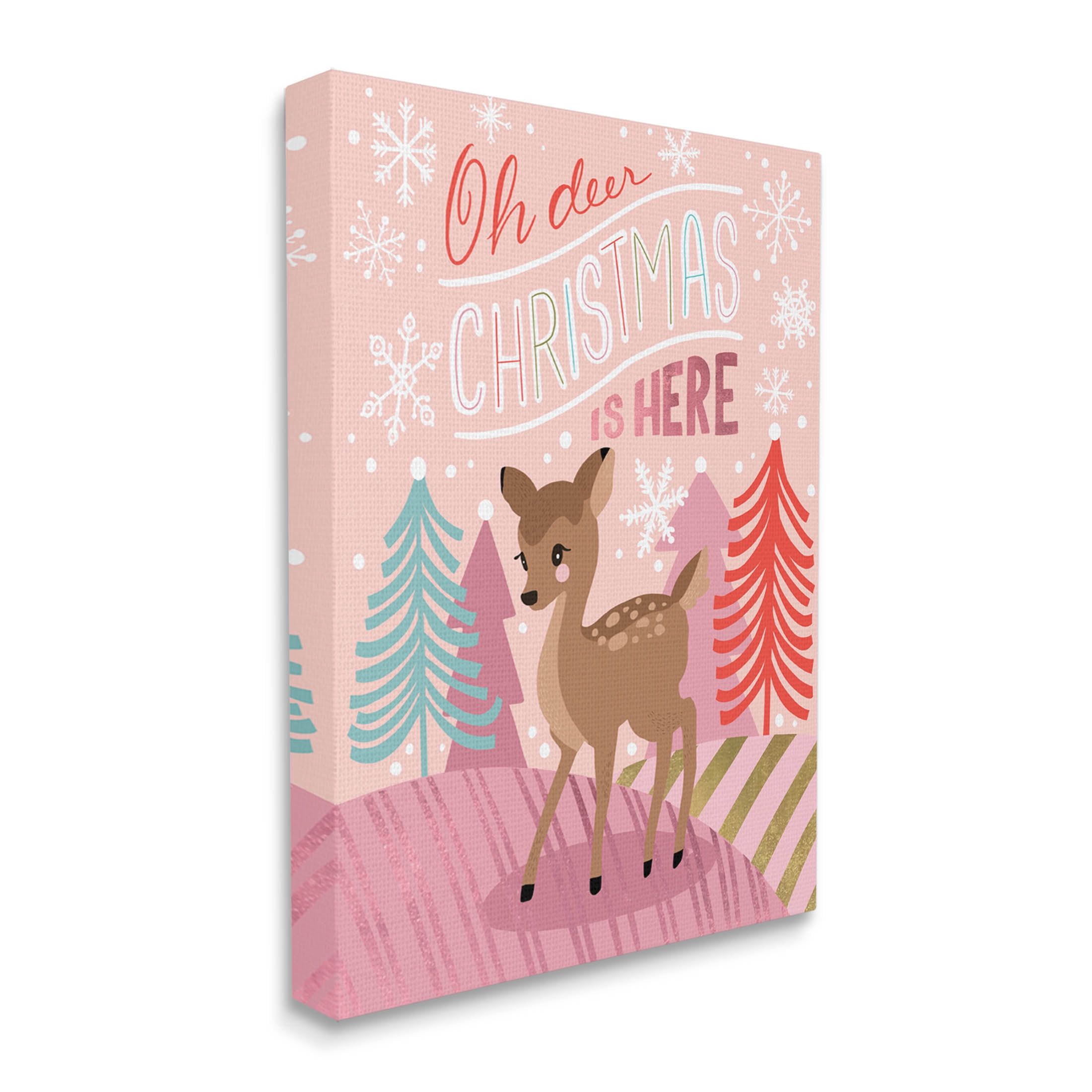 Oh Deer Christmas Is Here Phrase Holiday Graphic Art Gallery Wrapped Canvas Print Wall Art