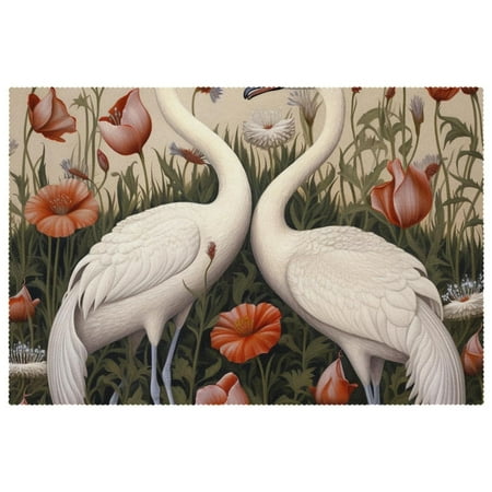 

Placemats Set of 4 Non Slip Place Mats Dining Table Mats Art Retro Crane Poppy