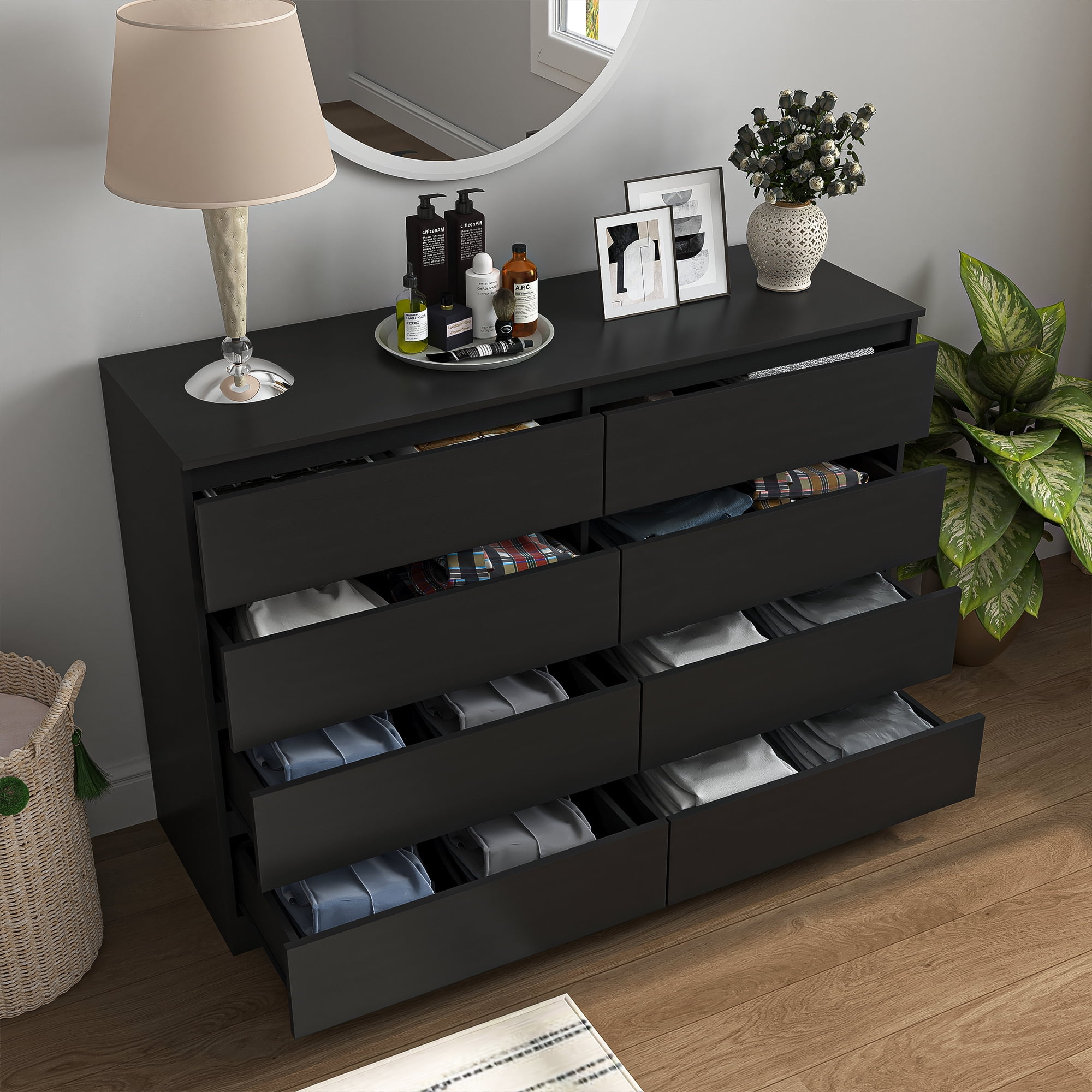 Kadyn Black Dresser for Bedroom, 8 Chest of Drawers, Wooden Dressers for Bedroom, Living Room,Hallway Kadyn Black Dresser for Bedroom, 8 Chest of Drawers, Wooden Dressers for Bedroom, Living Room,Hallway
