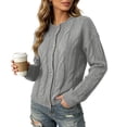 thumbnail image 4 of thefmos Women's V-Neck Button Front Sweater Loose Fit Long Sleeve Knit Cardigan Casual Fashion Fall Winter Outfit, Gray XL, 4 of 6