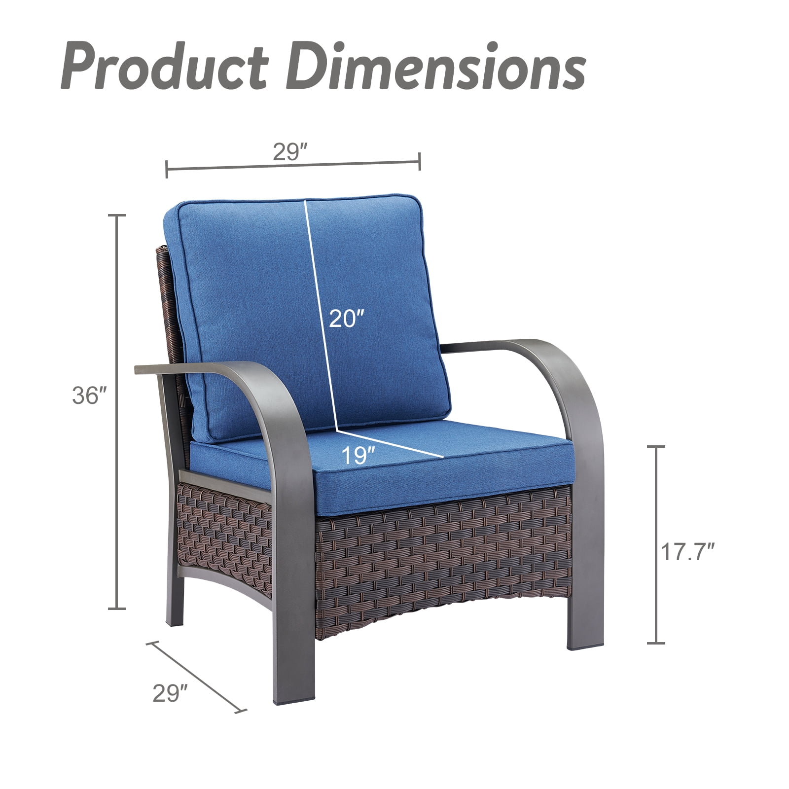 OPOHORO 4-Piece Patio Conversation Set with 4 Patio Lounge Chairs, PE Wicker Outdoor Furniture with Blue Cushions for Porch or Backyard