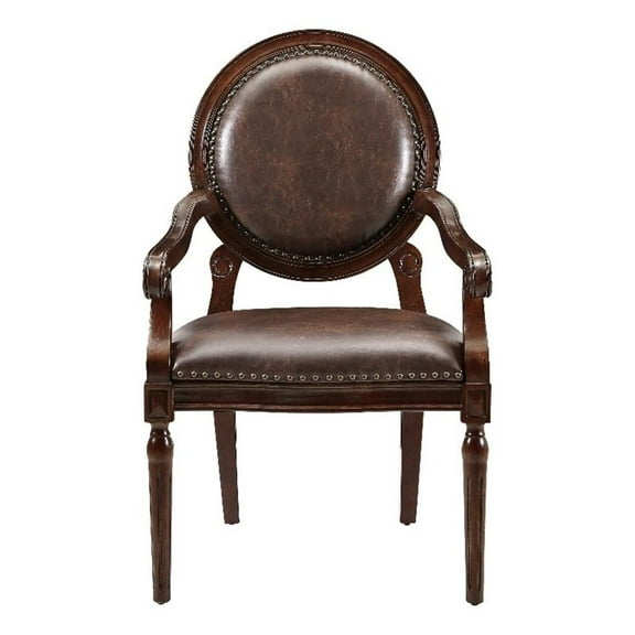 Alder Desk Armchair- Dark Brown Faux Leather- Solid Wood and Foam