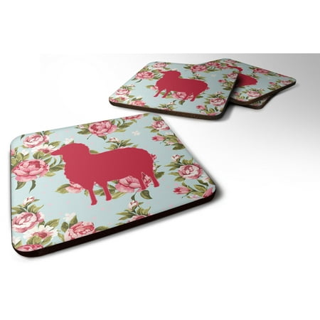

Caroline s Treasures BB1126-RS-BU-FC Sheep Shabby Chic Blue Roses Foam Coaster Set of 4 Blue 3 1/2 x 3 1/2 multicolor