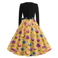 thumbnail image 4 of LWavelet Women's Long Sleeve Fit-and-Flare Dress, Cute Cartoon Bunny Print with Satin Bow Belt for Casual & Easter Outfits Yellow S, 4 of 4