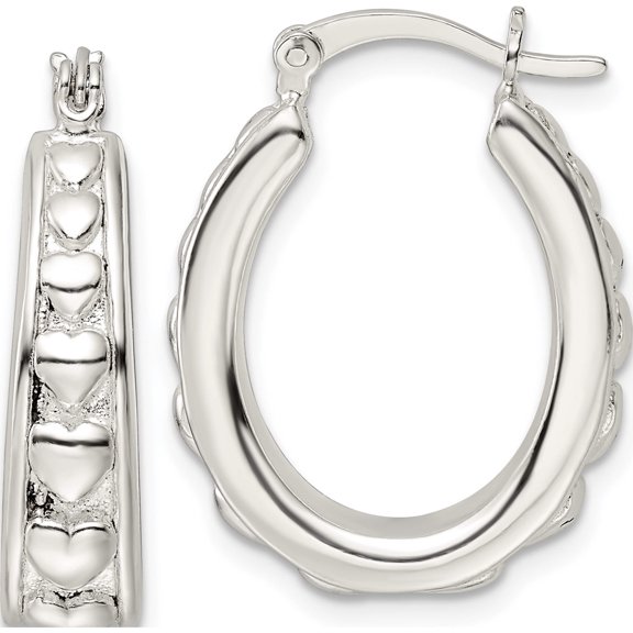 Sterling Silver Polished Heart Oval Hoop Earrings (25 X 19.3) Made In India qe15909