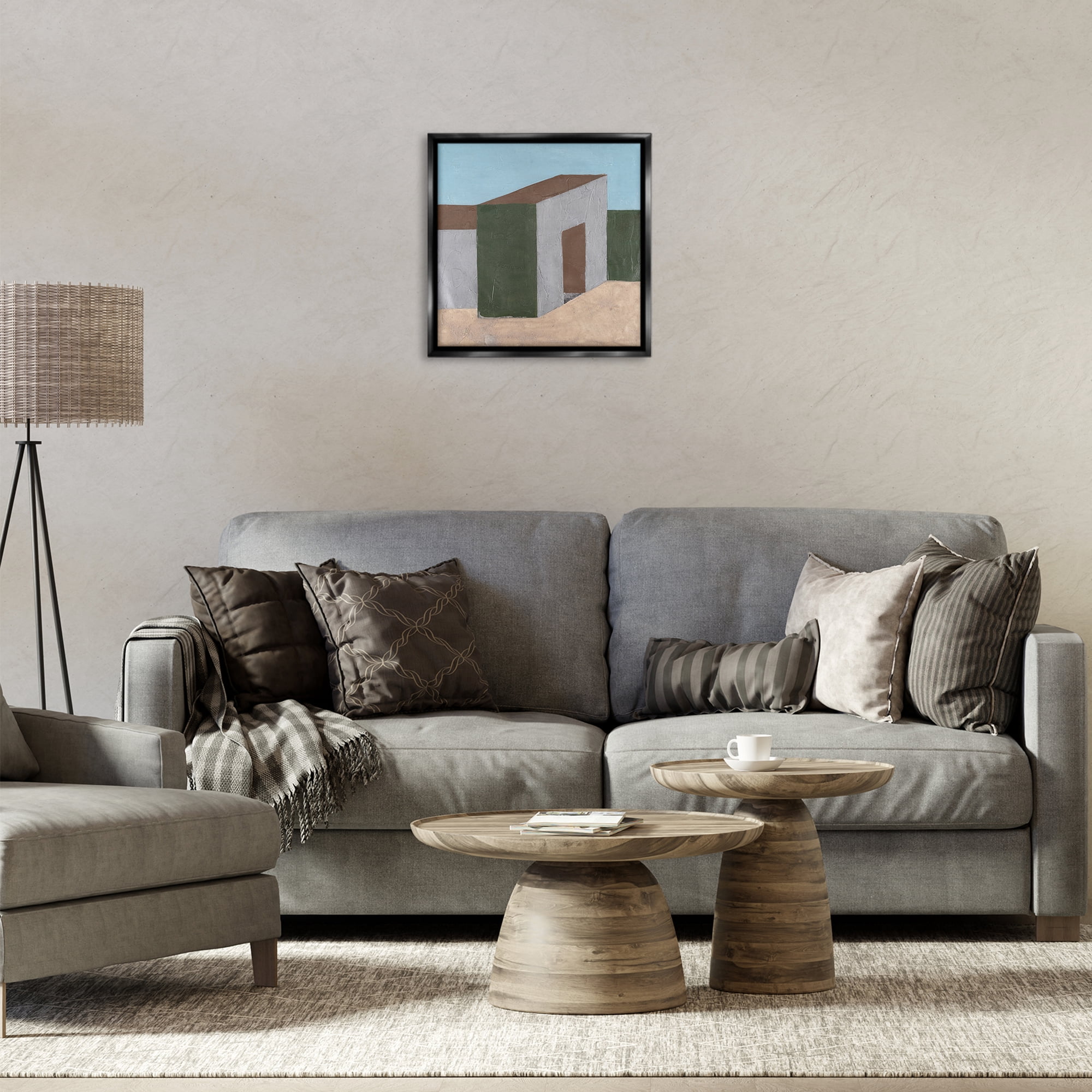 Stupell Industries Rustic Desert Building Buildings & Architecture Painting Black Floater Framed Canvas Art Print Wall Art, 18 x 18