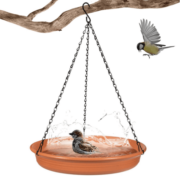 Yahome 1 Pcs Hanging Bird Feeder Outdoor Bird Bath Tray Round Birdbath Bowl with Chains Hummingbird Feeder Pefect Gift for Bird Lovers for Home Garden Patio Yard (Orange)