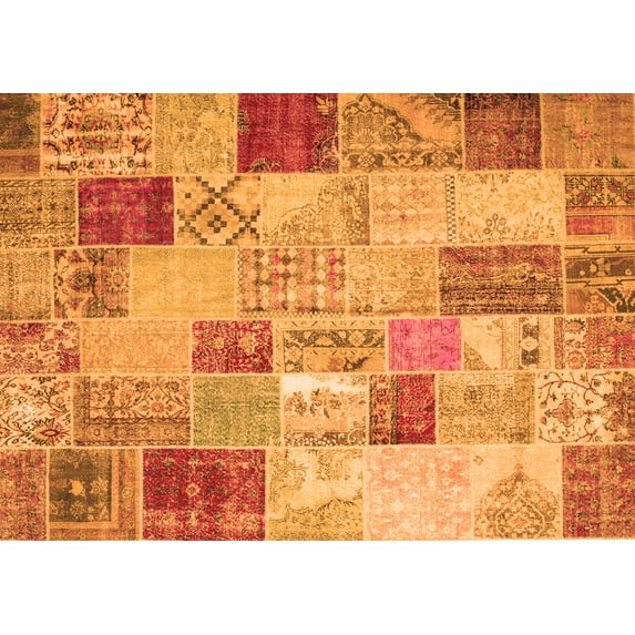 Ahgly Company Indoor Rectangle Patchwork Orange Transitional Area Rugs, 7' x 9'