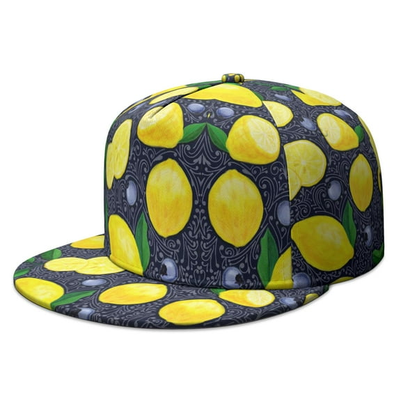 Summer Citrus Snapback - Fresh Lemon Pattern Adjustable Cap, Modern Kawaii Design