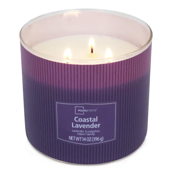 Mainstays Coastal Lavender 3-Wick Decorative Wrap Candle, 14 oz
